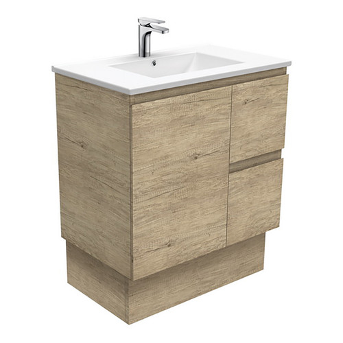 Dolce 750 Ceramic Moulded Basin-Top + Edge Scandi Oak Cabinet on Kick Board 1 Door 2 Right Drawer No Tap Hole [197595]