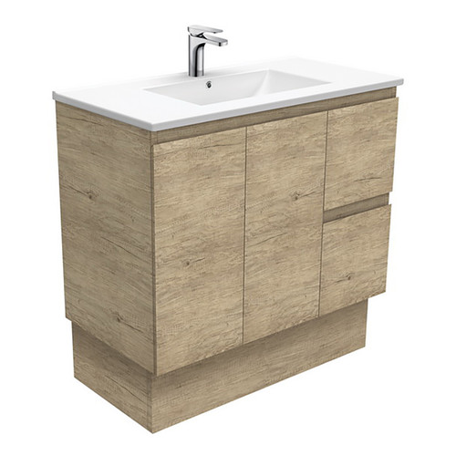 Dolce 900 Ceramic Moulded Basin-Top + Edge Scandi Oak Cabinet on Kick Board 2 Door 2 Right Drawer No Tap Hole [197732]