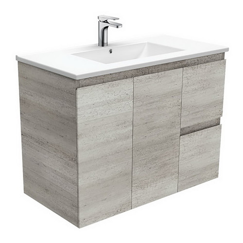 Dolce 900 Ceramic Moulded Basin-Top + Edge Industrial Cabinet Wall-Hung 2 Door 2 Left Drawer No Tap Hole [197750]