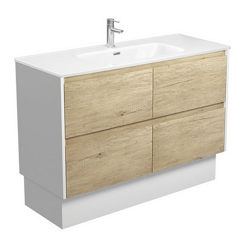 Joli Ceramic Moulded Basin-Top + Amato Scandi Oak Cabinet On Kick Matte White 4 Drawer 1200mm 1 Tap Hole [191601]
