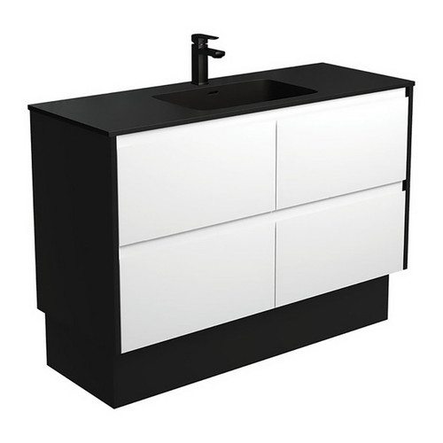 Montana 1200 Solid Surface Moulded Basin-Top + Amato Satin White Cabinet On Kick 4 Drawer 1 Tap Hole [191719]