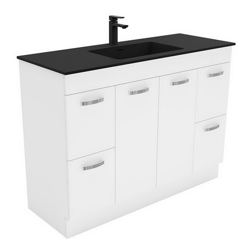 Montana 1200 Solid Surface Moulded Basin-Top + Unicab Gloss White Cabinet On Kick Board 2 Door 4 Drawer 1 Tap Hole [196374]