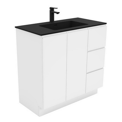 Montana 900 Solid Surface Moulded Basin-Top + Fingerpull Gloss White Cabinet on Kick Board 2DR 3DRW LH 1 Tap Hole [196470]