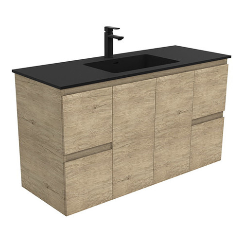 Montana Solid Surface Moulded Basin-Top + Edge Scandi Oak Cabinet Wall-Hung 1200mm 2 Door 4 Drawer 1 Tap Hole [196384]