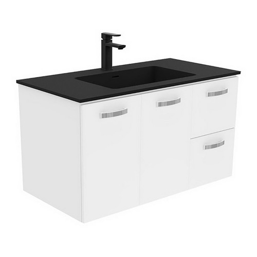 Montana 900 Solid Surface Moulded Basin-Top + Unicab Gloss White Cabinet Wall-Hung 2 Door 2 Left Drawer 1 Tap Hole [196480]