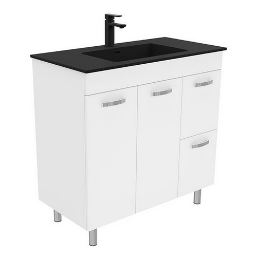 Montana 900 Solid Surface Moulded Basin-Top + Unicab Gloss White Cabinet on Legs 2 Door 2 Right Drawer 1 Tap Hole [196490]