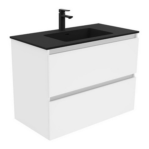 Montana 900 Solid Surface Moulded Basin-Top + Quest Gloss White Cabinet Wall-Hung 2 Drawer 1 Tap Hole [196494]