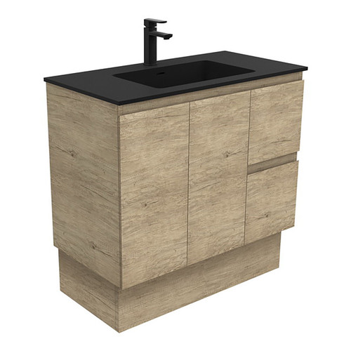Montana 900 Solid Surface Moulded Basin-Top + Edge Scandi Oak Cabinet On Kick Board 2 Door 2 Left Drawer 1 Tap Hole [196498]