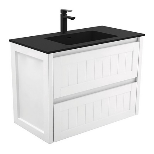 Montana 900 Solid Surface Moulded Basin-Top + Hampton Satin White Cabinet Wall-Hung 2 Drawer 3 Tap Hole [196507]