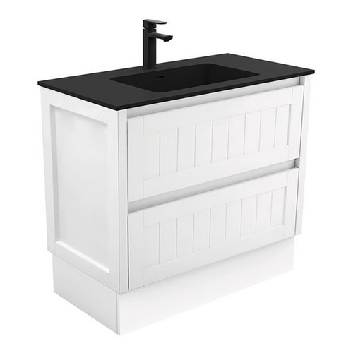 Montana 900 Solid Surface Moulded Basin-Top + Hampton Satin White Cabinet on Kick Board 2 Drawer 3 Tap Hole [196509]