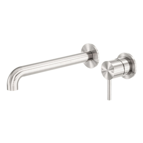 Zen SS316L Wall Basin/Bath Mixer Separate Back Plate 230mm Spout Brushed Nickel [300225]