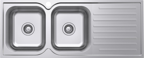 Classic Squareline Left Hand 2 Bowl & Drainer 1180mm 304 Stainless Steel 1 Tap Hole [136415]
