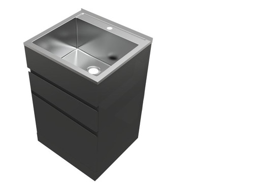 Excellence Soft Close 2 Drawer System Laundry Unit 45L Stainless Steel Matte Black 1 Tap Hole [181039]