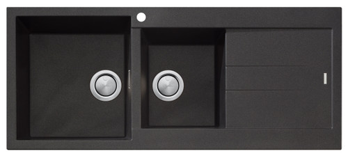 Santorini Left Hand Bowl 1 & 3/4 Bowl Topmount Sink with Drainer in Black Granite with overflow [301815]