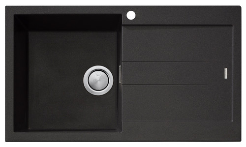 Santorini Left Hand Bowl Single Bowl Topmount Sink with Drainer in Black Granite with overflow [301812]