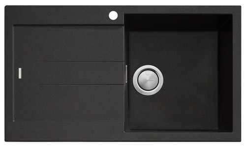 Santorini Right Hand Bowl Single Bowl Topmount Sink with Drainer in Black Granite with overflow [301814]