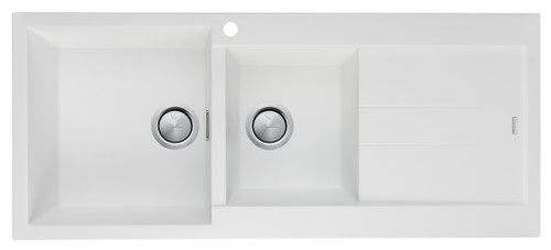 Santorini Left Hand Bowl 1 & 3/4 Bowl Topmount Sink with Drainer in White Granite with overflow [301809]