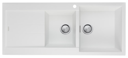 Santorini Right Hand Bowl 1 & 3/4 Bowl Topmount Sink with Drainer in White Granite with overflow [301811]