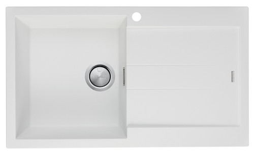 Santorini Left Hand Bowl Single Bowl Topmount Sink with Drainer in White Granite with overflow [301810]