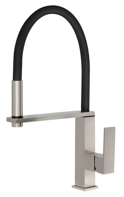 Vezz Square Flexible Hose Sink Mixer (Black Hose) 5Star Brushed Nickel Lead Free [300594]