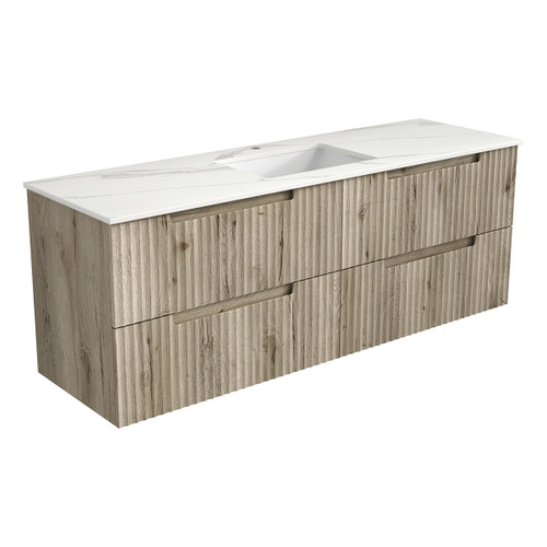 Tuscana Wall Hung Wave Groove Finger Pull Cabinet 1500x460x540mm Single Bowl with Alpine White Stone Top with Undermount Basin [300832]