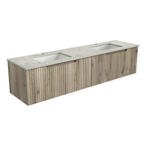 Calder Wall Hung Wave Groove Finger Pull Cabinet 1800x460x400mm Double Bowl with Alpine White Stone Top with Undermount Basin [300797]