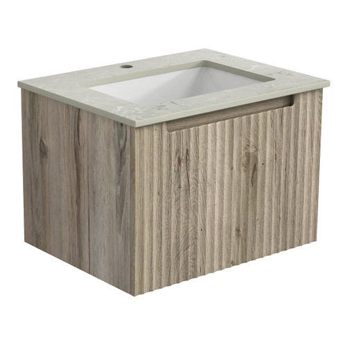 Calder Wall Hung Wave Groove Finger Pull Cabinet 600x460x400mm with Snow Stone Top with Undermount Basin [300804]