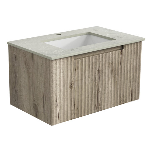 Calder Wall Hung Wave Groove Finger Pull Cabinet 750x460x400mm with Alpine White Stone Top with Undermount Basin [300950]