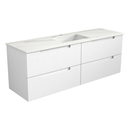 Verona Mark Ii Wall Hung V Groove Matte White Finger Pull Cabinet 1500x460x540 Single Bowlmm with Alpine White Stone Top with Undermount Basin [301048]
