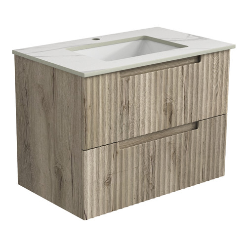 Tuscana Wall Hung Wave Groove Finger Pull Cabinet 750x460x540mm with Pure White Stone Top with Undermount Basin [301134]