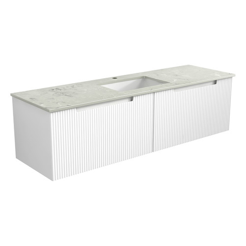 Perla Mark Ii Wall Hung V Groove Matte White Finger Pull Cabinet 1500x460x400mm Single Bowl with Cato Stone Top with Undermount Basin [301032]