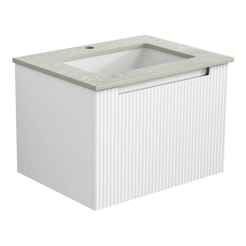 Perla Mark Ii Wall Hung V Groove Matte White Finger Pull Cabinet 600x460x400mm with Alpine White Stone Top with Undermount Basin [301006]