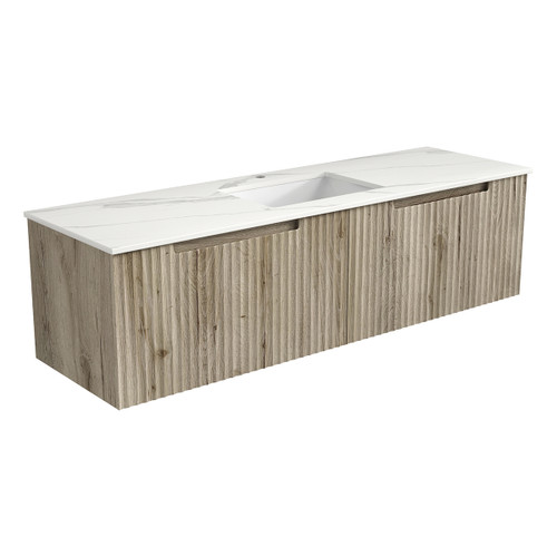Calder Wall Hung Wave Groove Finger Pull Cabinet 1500x460x400mm Single Bowl with Cato Stone Top with Undermount Basin [301183]