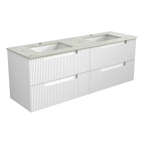 Neva Finger Pull Cabinet 1500x460x540mm Double with Pure Stone Top with Undermount Basin [301170]