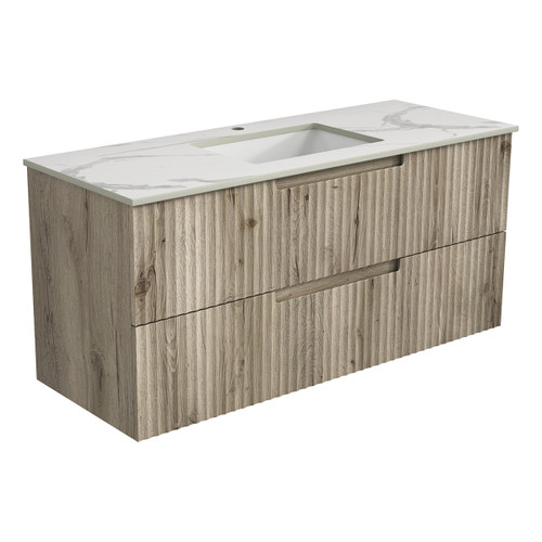 Tuscana Wall Hung Wave Groove Finger Pull Cabinet 1200x460x540mm with Alpine White Stone Top with Undermount Basin [301421]