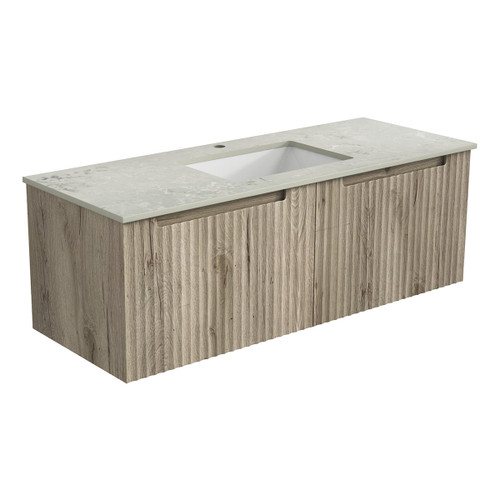 Calder Wall Hung Wave Groove Finger Pull Cabinet 1200x460x400mm with Pure White Stone Top with Undermount Basin [301403]