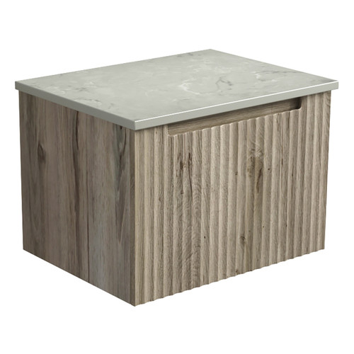 Calder Wall Hung Wave Groove Finger Pull Cabinet 600x460x400mm with Pure Flat Stone Top [301364]