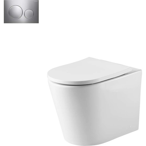 Oslo Rimless Wall Faced Toilet Suite w/Geberit Chrome Round Push Plate [166269]