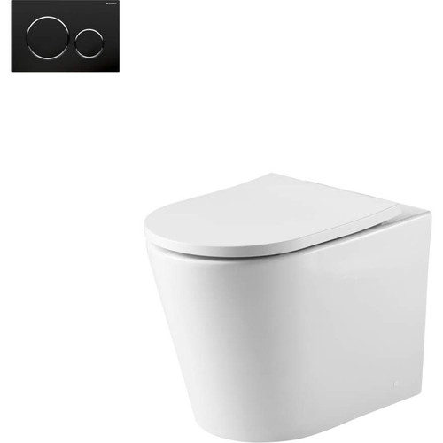Oslo Rimless Wall Faced Toilet Suite w/Geberit Matte Black Round Push Plate [166270]