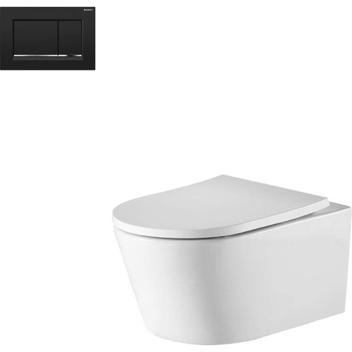 Oslo Rimless Wall Hung Toilet Suite w/Geberit Matte Black Square Push Plate 4Star [166272]