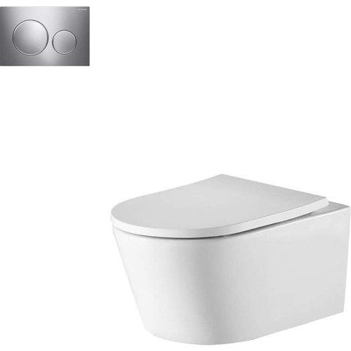 Oslo Rimless Wall Hung Toilet Suite w/Geberit Chrome Round Push Plate [166273]