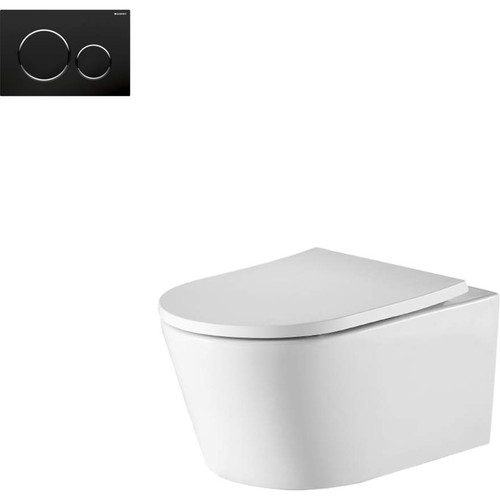 Oslo Rimless Wall Hung Toilet Suite w/Geberit Matte Black Round Push Plate [166274]
