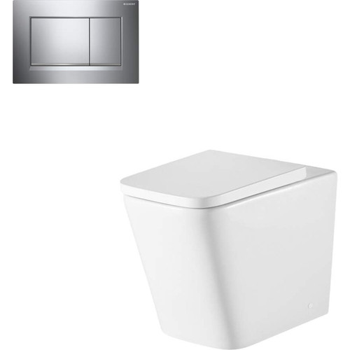 Munich Inwall Rimless Wall Faced Toilet Suite w/Geberit Chrome Square Push Plate Chrome 4Star [166276]