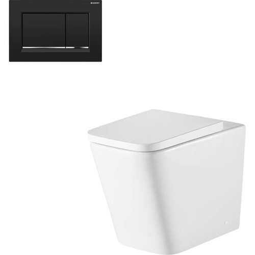 Munich Inwall Rimless Wall Faced Toilet Suite w/Geberit Matte Black Square Push Plate 4Star [166277]