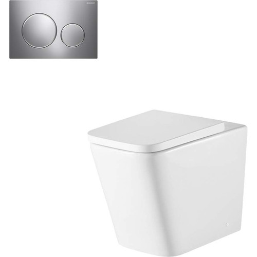 Munich Inwall Rimless Wall Faced Toilet Suite w/Geberit Chrome Round Push Plate 4Star [166278]