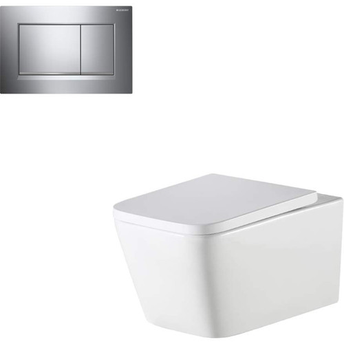 Munich Inwall Rimless Wall Hung Toilet Suite w/Geberit Chrome Square Push Plate 4Star [166280]