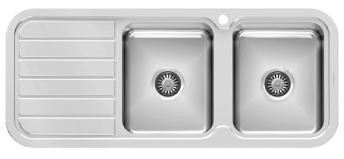 1000 Series Double RH Bowl Sink with Drainer with Hole Polished Stainless Steel [303166]