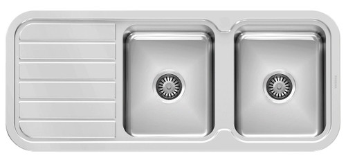 1000 Series Double Bowl Sink with Drainer No Hole Polished Stainless Steel [303164]
