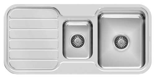 1000 Series 1 and 1/3 LH Bowl Sink with Drainer No Hole Polished Stainless Steel [303214]