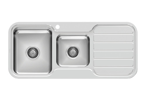 1000 Series 1 and 3/4 LH Bowl Sink with Drainer with Hole Polished Stainless Steel [303189]